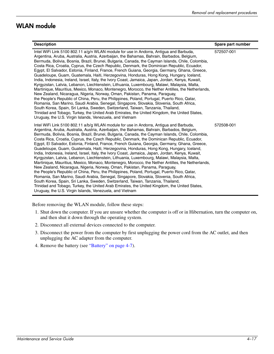 Wlan module, Wlan module –17 | HP PAVILION DV8 User Manual | Page 51 / 148