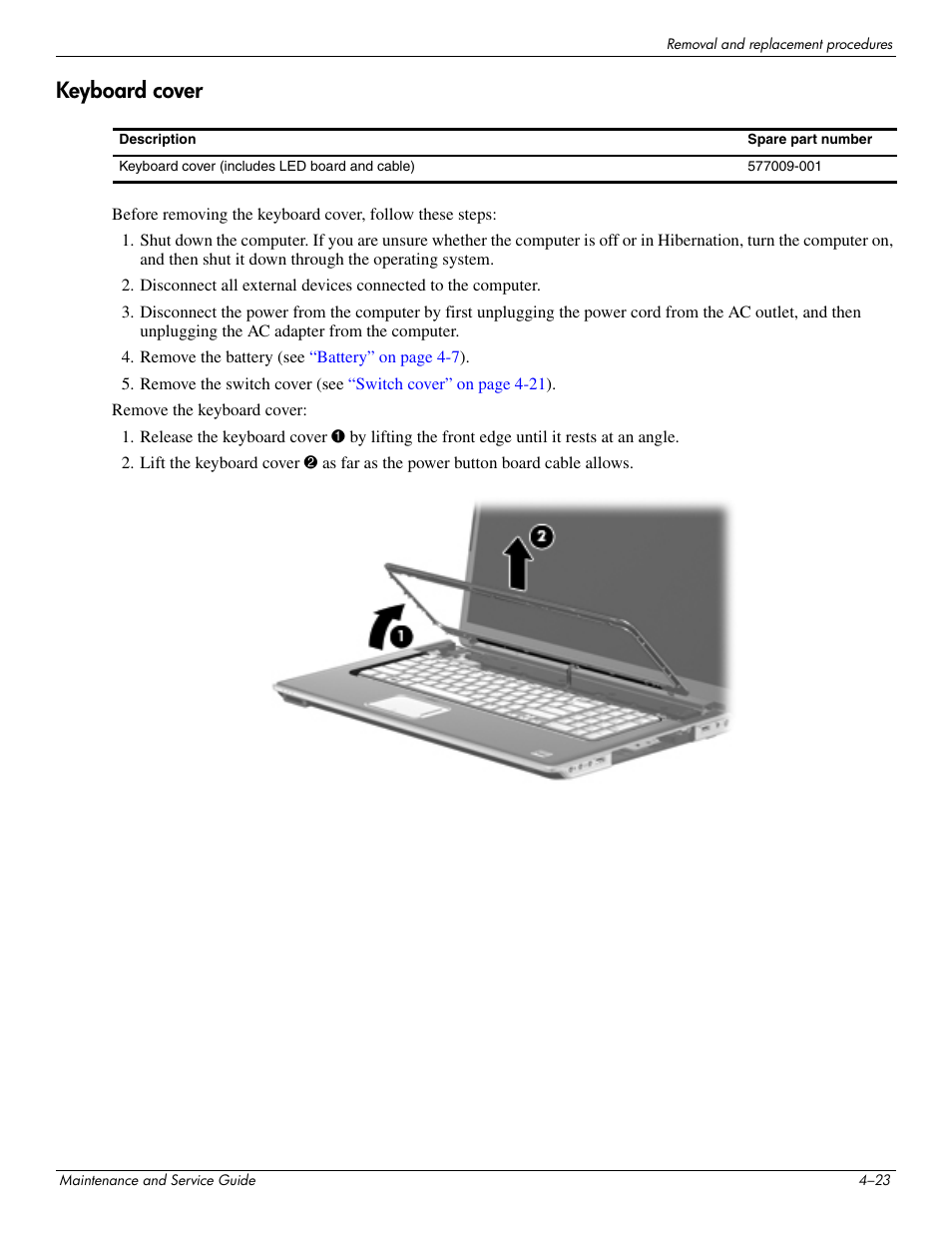 Keyboard cover, Keyboard cover –23 | HP PAVILION DV8 User Manual | Page 57 / 148