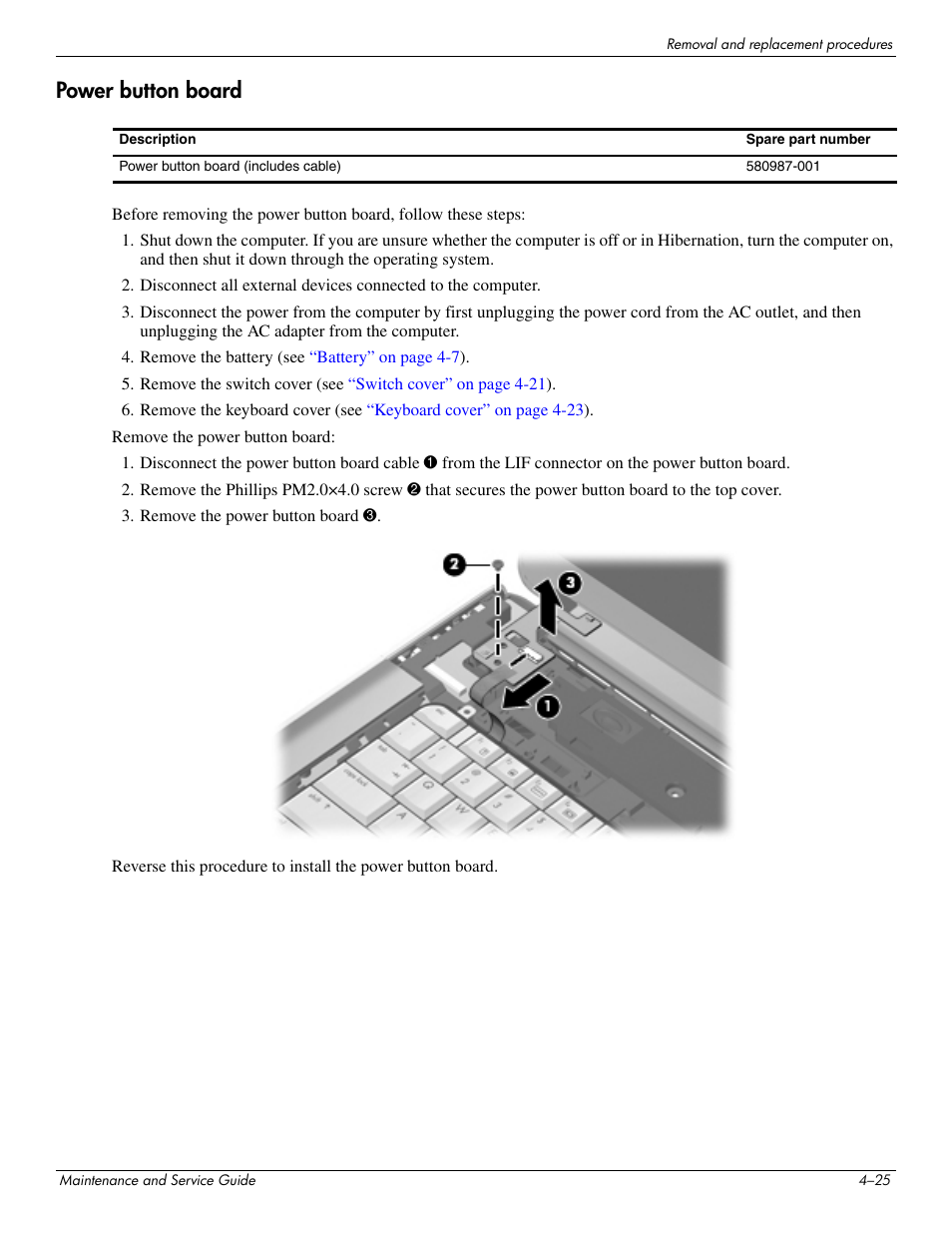 Power button board, Power button board –25 | HP PAVILION DV8 User Manual | Page 59 / 148