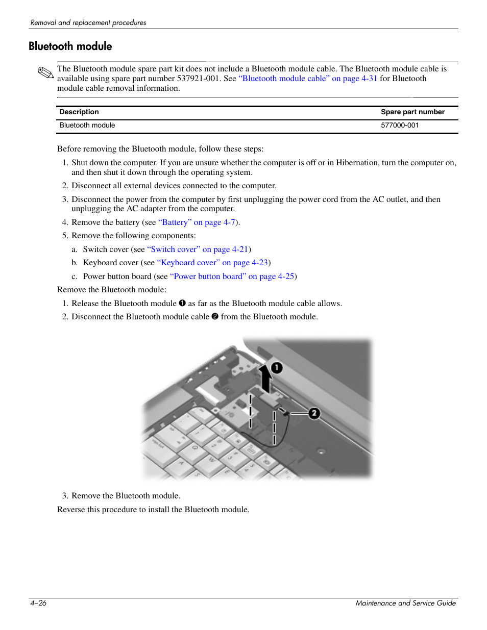 Bluetooth module, Bluetooth module –26 | HP PAVILION DV8 User Manual | Page 60 / 148