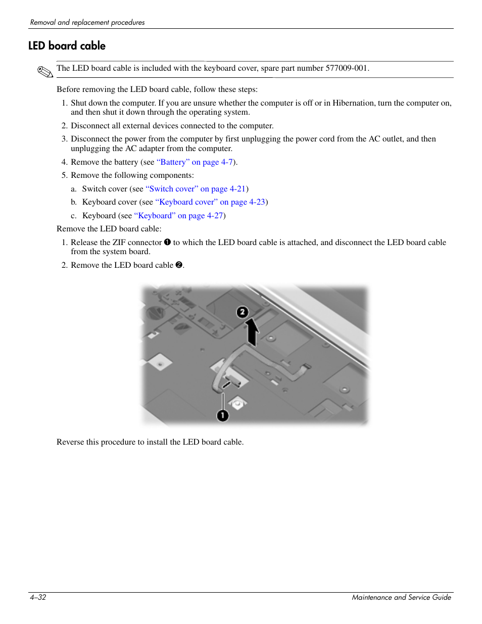 Led board cable, Led board cable –32 | HP PAVILION DV8 User Manual | Page 66 / 148