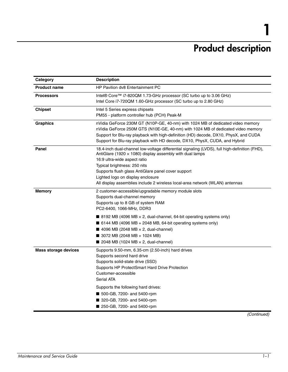 Product description, 1 product description | HP PAVILION DV8 User Manual | Page 7 / 148