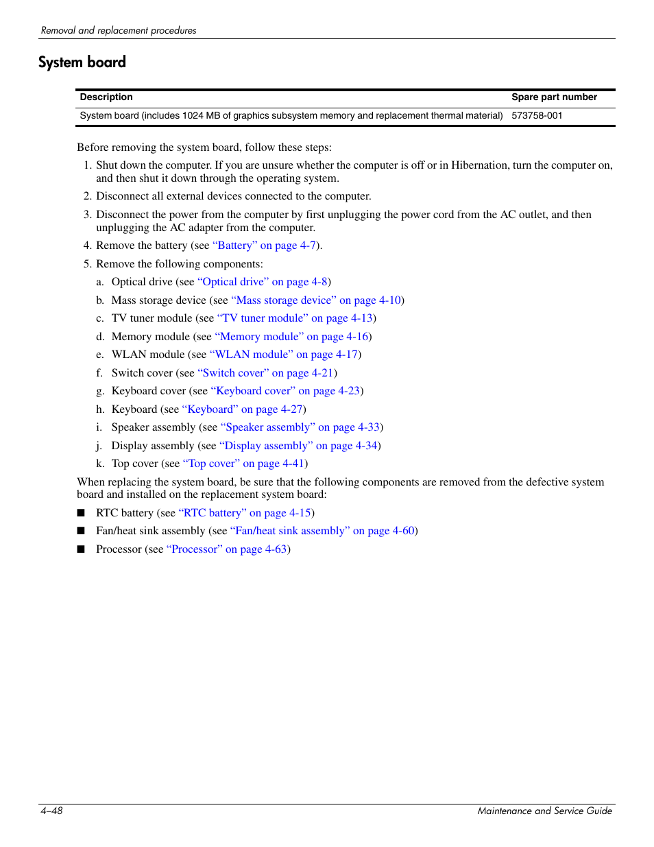 System board, System board –48 | HP PAVILION DV8 User Manual | Page 82 / 148