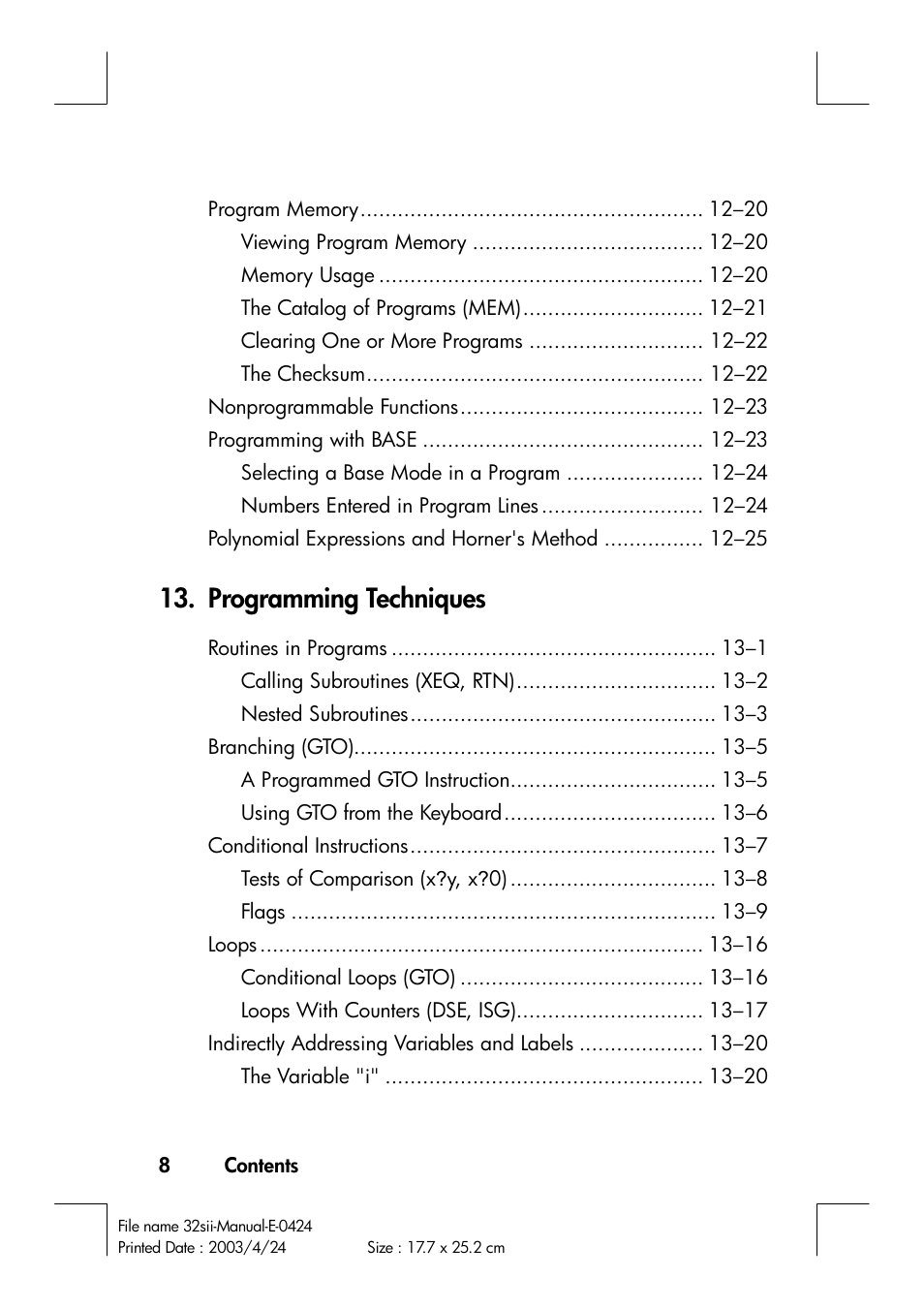 Programming techniques | HP 32SII User Manual | Page 10 / 376