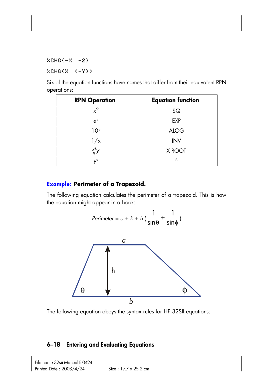 Sin 1 sin 1, Ba h | HP 32SII User Manual | Page 106 / 376