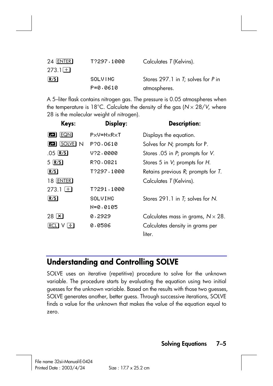 Understanding and controlling solve | HP 32SII User Manual | Page 115 / 376