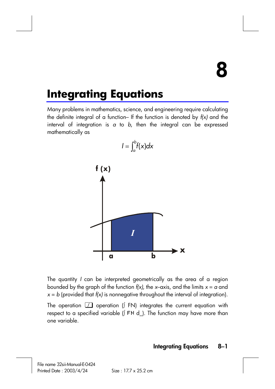 Integrating equations | HP 32SII User Manual | Page 123 / 376
