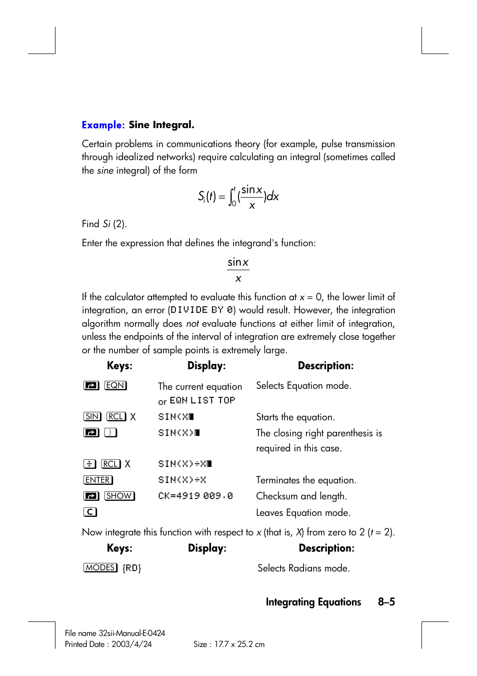 Sin ( ), Xsin | HP 32SII User Manual | Page 127 / 376