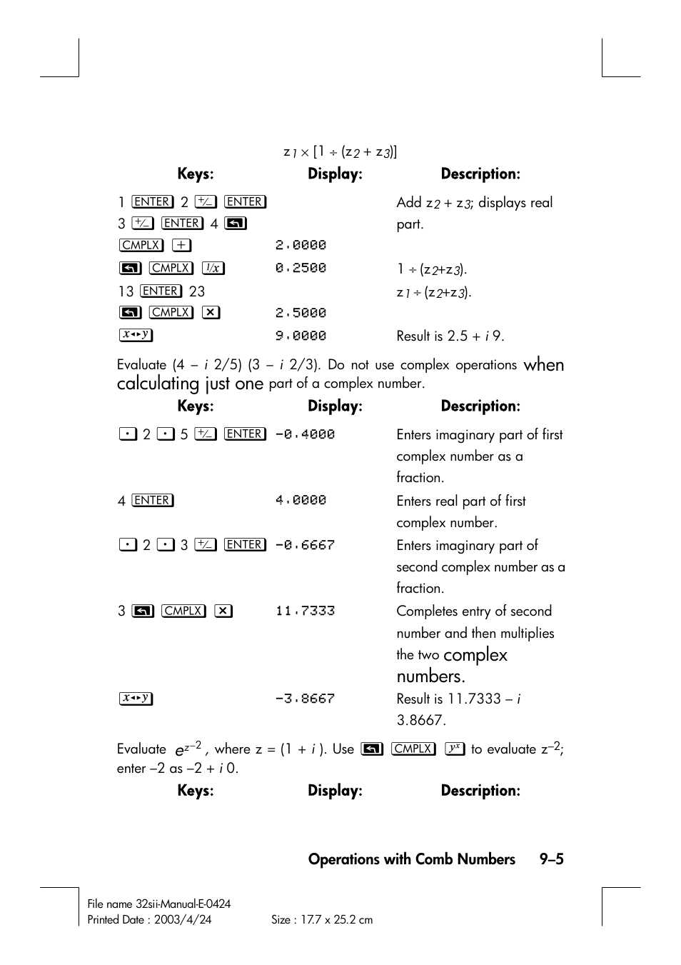 When calculating just one, Complex numbers | HP 32SII User Manual | Page 137 / 376