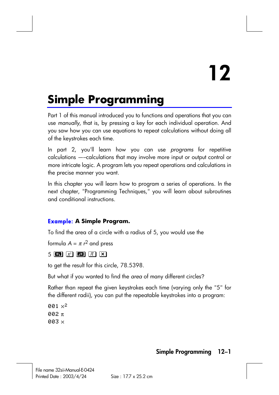 Simple programming | HP 32SII User Manual | Page 163 / 376