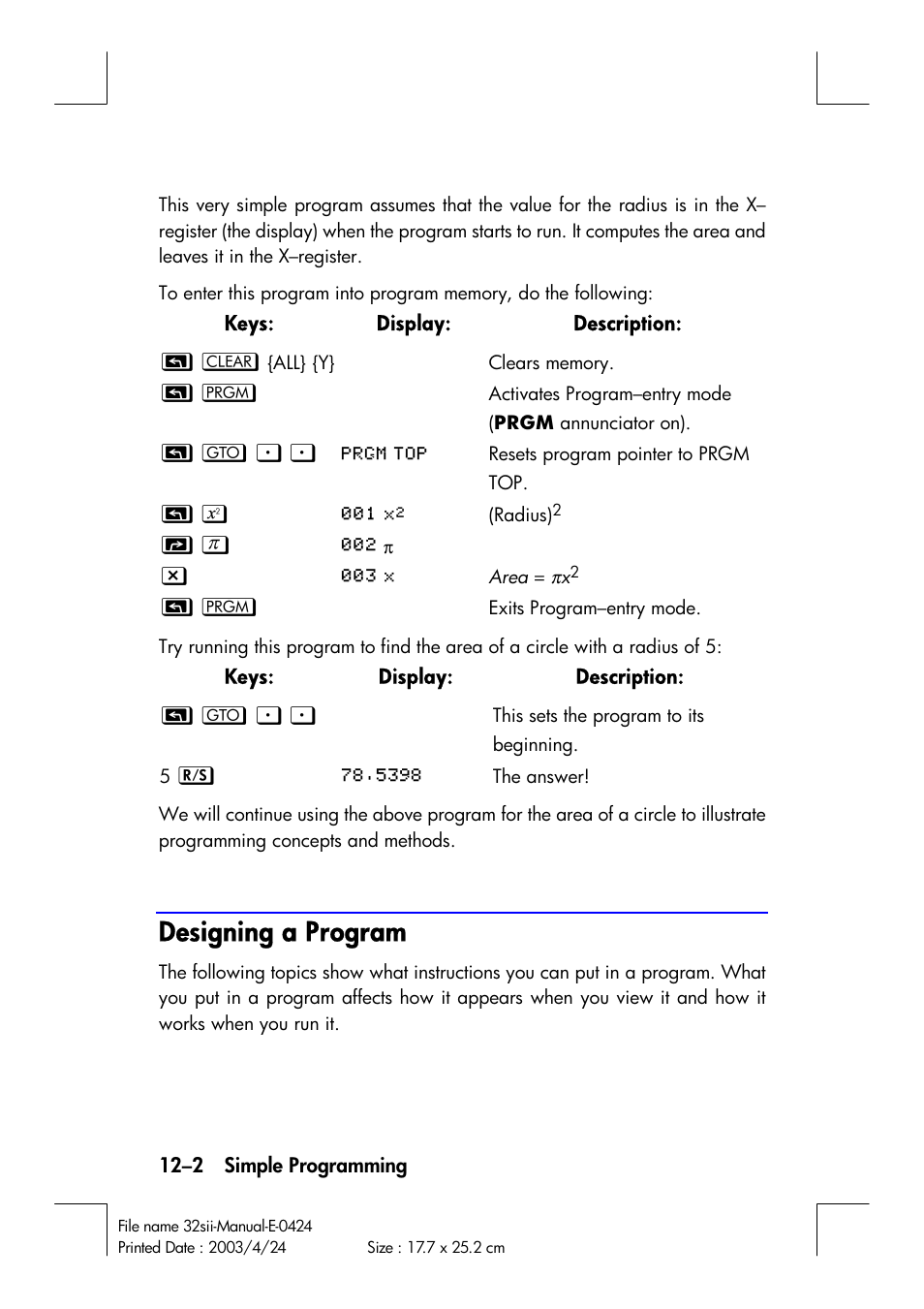 Designing a program | HP 32SII User Manual | Page 164 / 376