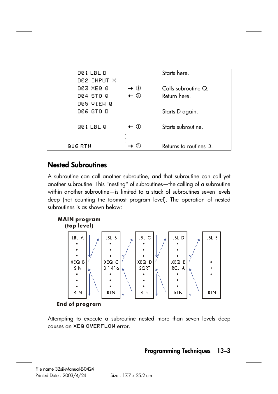 Nested subroutines | HP 32SII User Manual | Page 193 / 376
