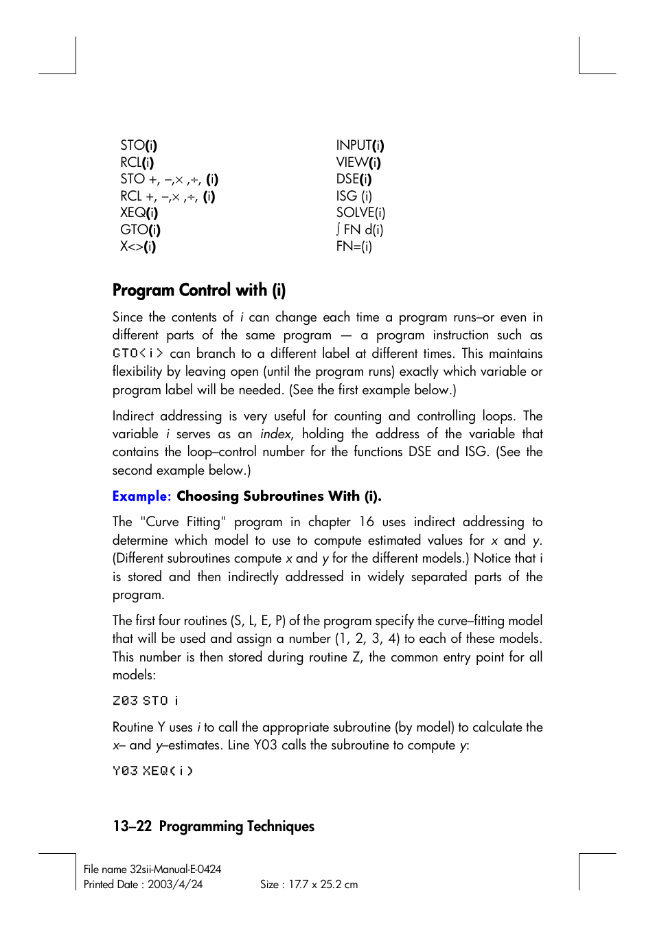 Program control with (i) | HP 32SII User Manual | Page 212 / 376