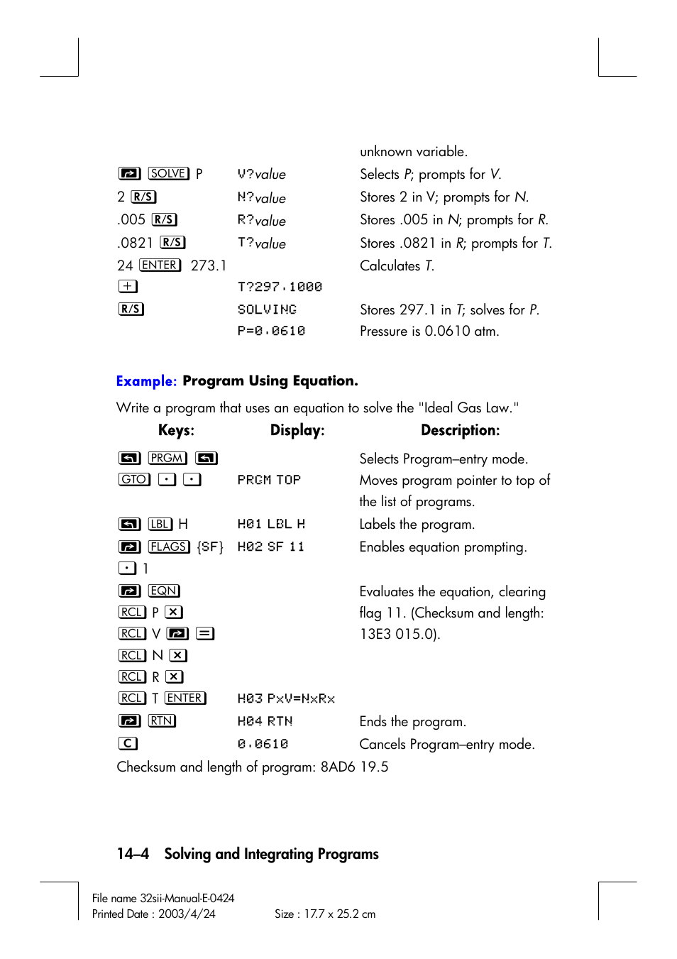 HP 32SII User Manual | Page 220 / 376