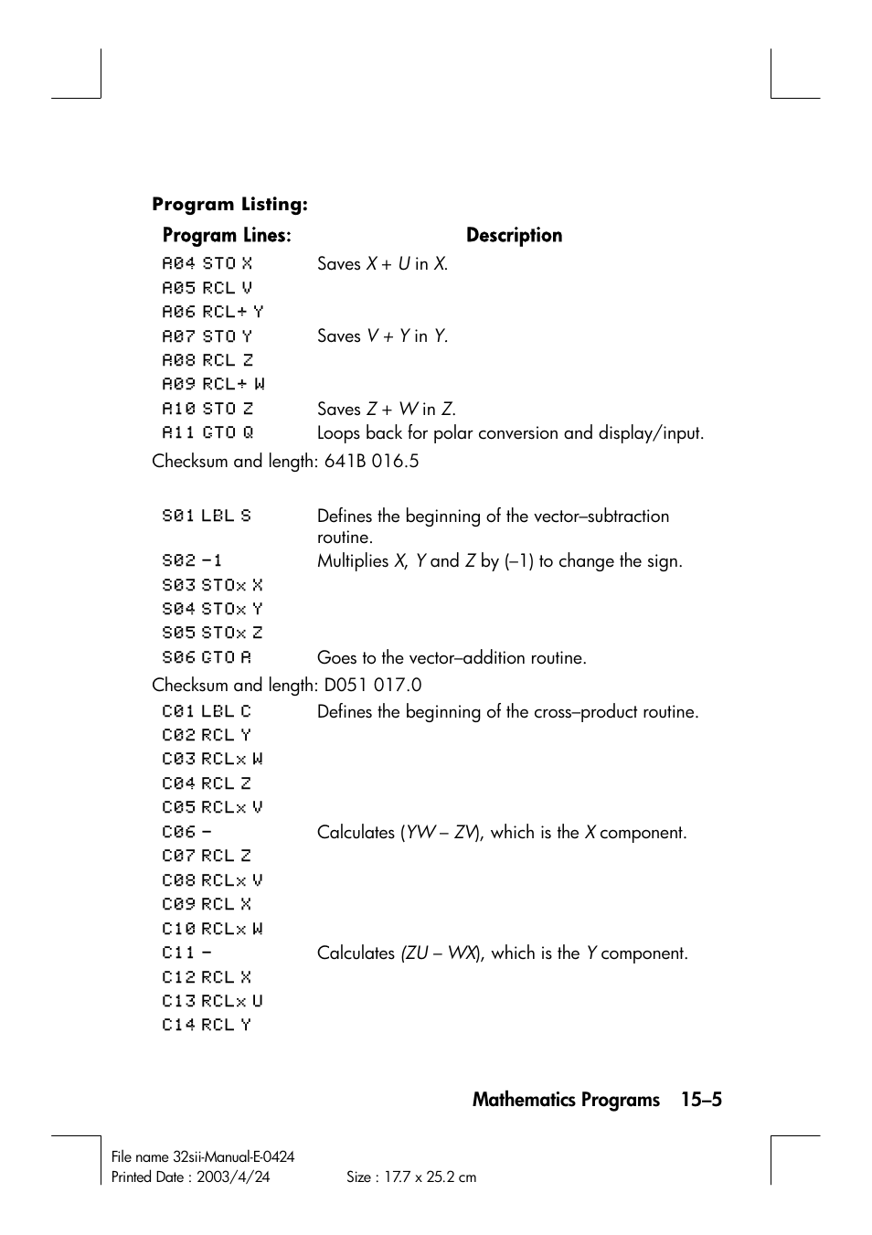 HP 32SII User Manual | Page 231 / 376