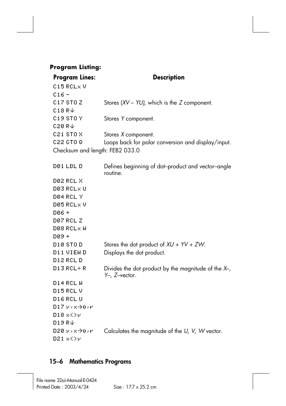 HP 32SII User Manual | Page 232 / 376