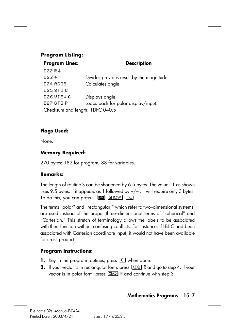 HP 32SII User Manual | Page 233 / 376