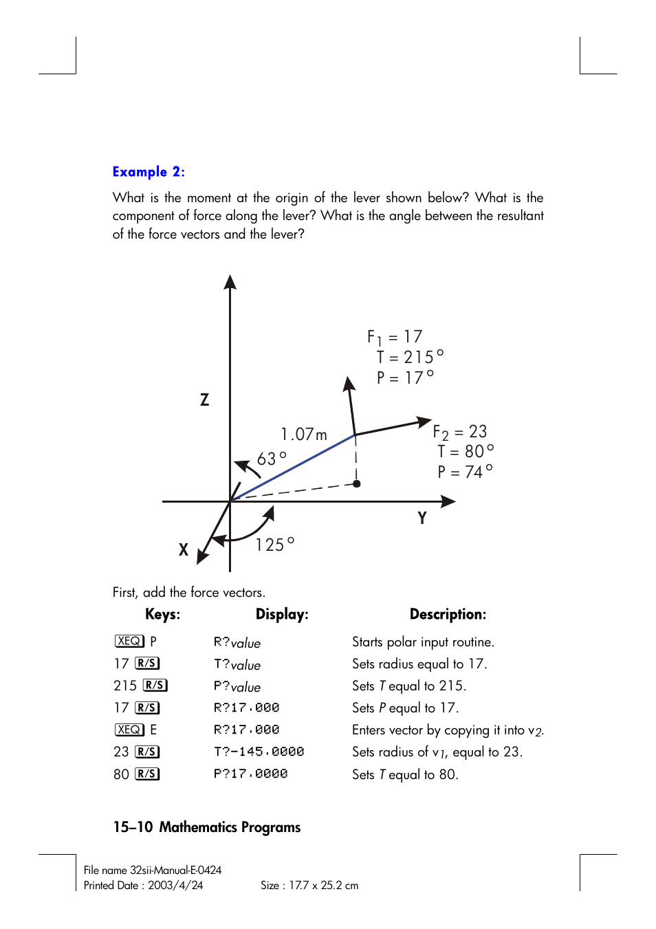 Zx y 125, F = 17 t = p = 17 | HP 32SII User Manual | Page 236 / 376