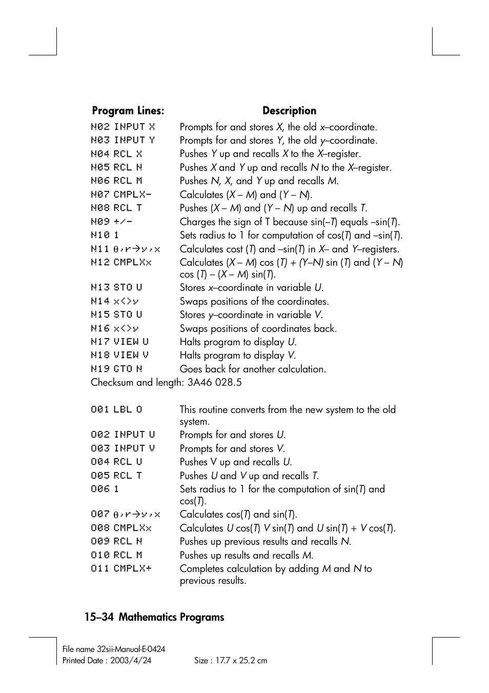 HP 32SII User Manual | Page 260 / 376