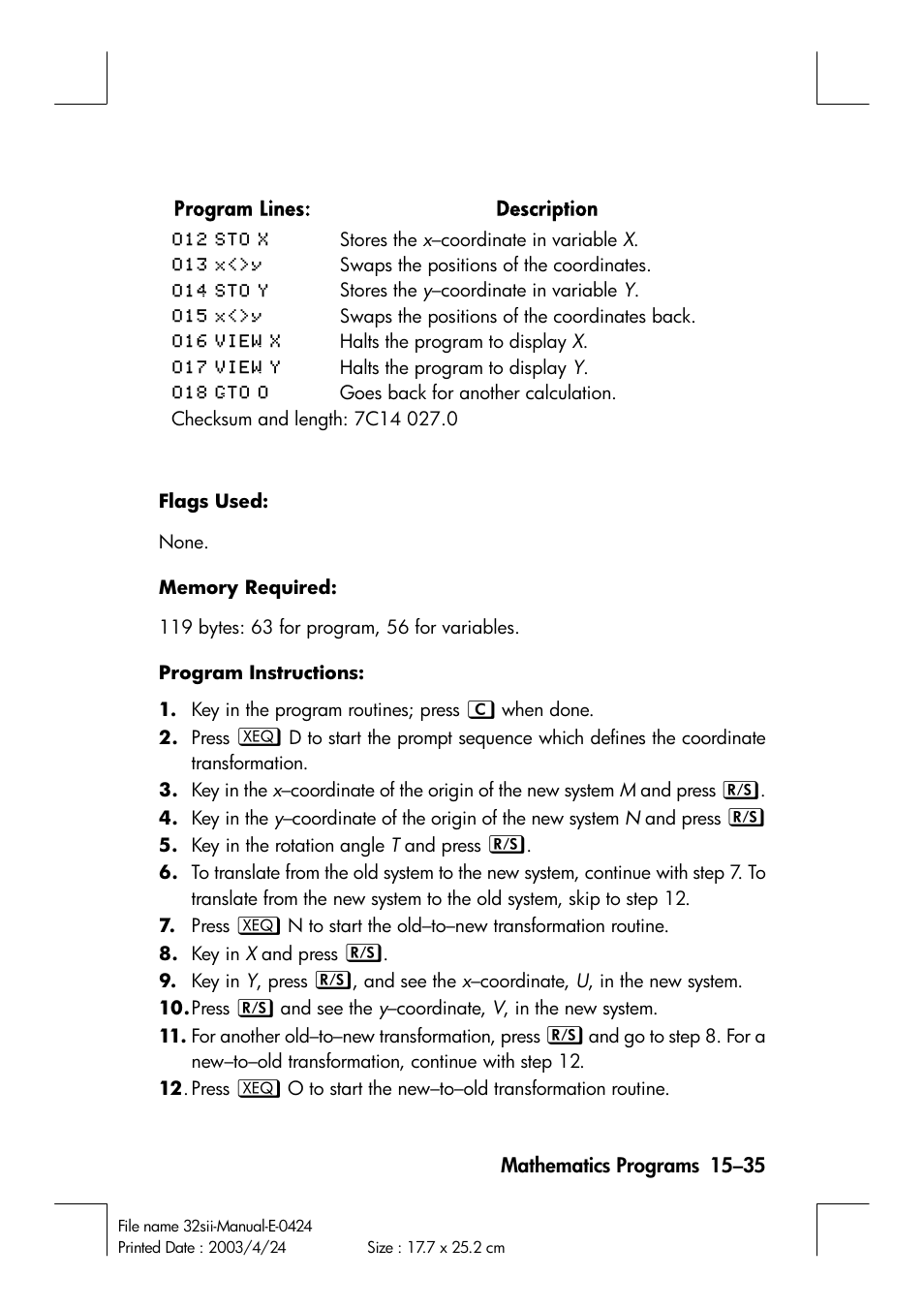 HP 32SII User Manual | Page 261 / 376