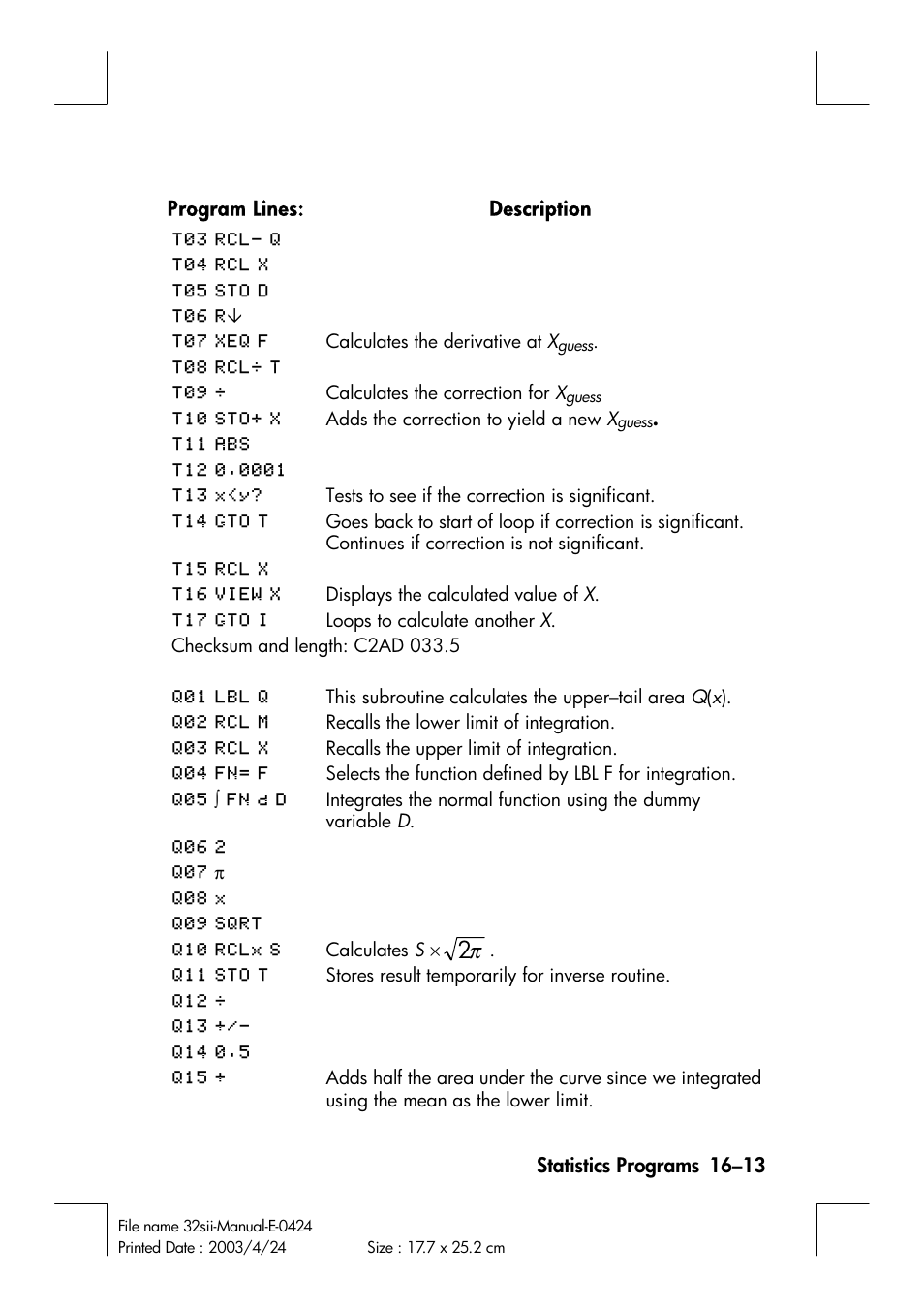 HP 32SII User Manual | Page 277 / 376