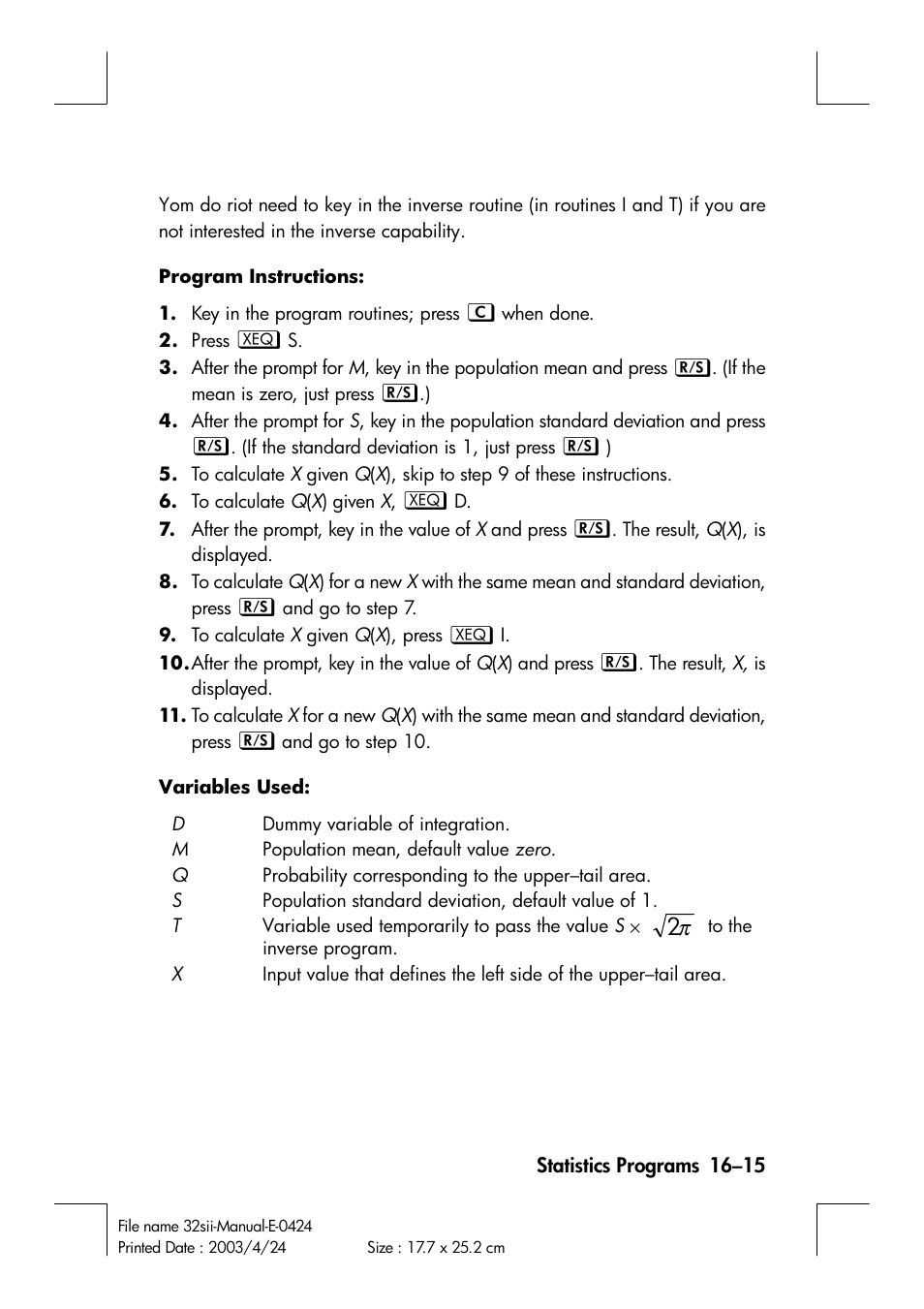 HP 32SII User Manual | Page 279 / 376