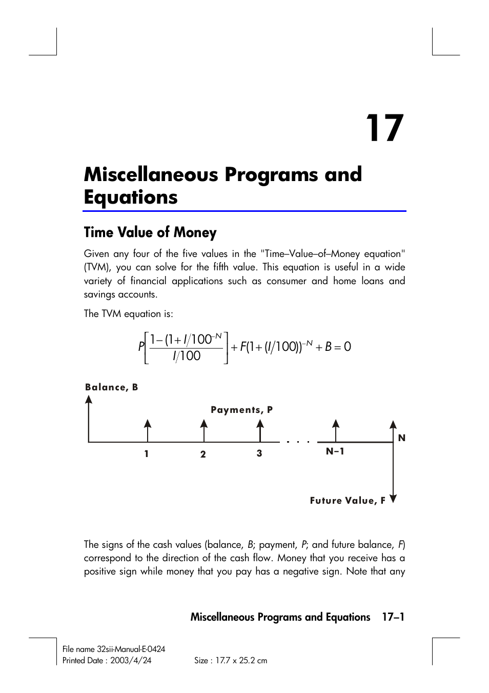 Miscellaneous programs and equations, Time value of money | HP 32SII User Manual | Page 287 / 376