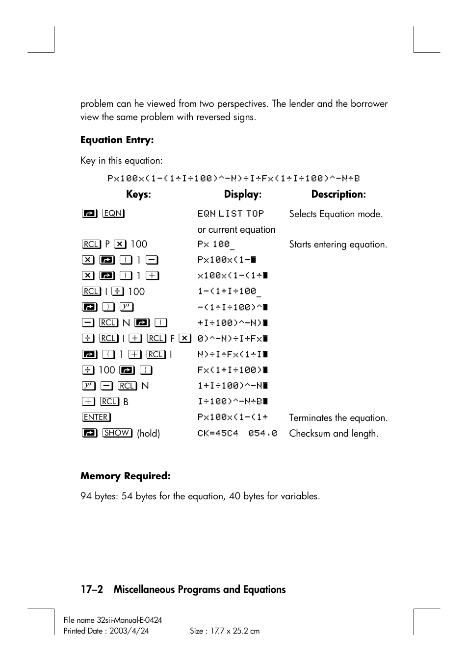 HP 32SII User Manual | Page 288 / 376