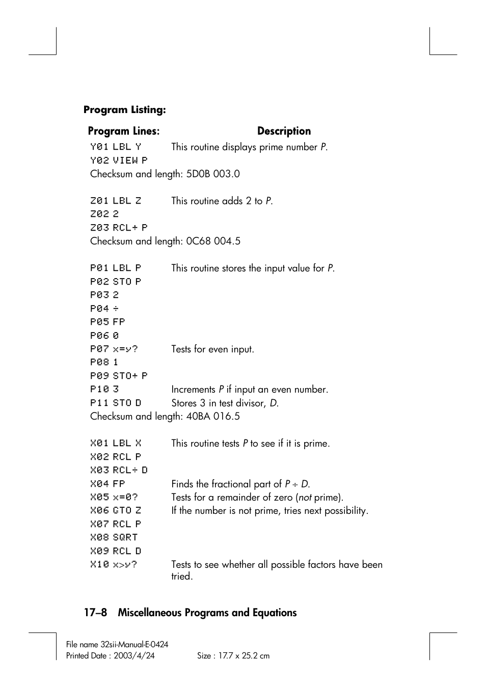 HP 32SII User Manual | Page 294 / 376