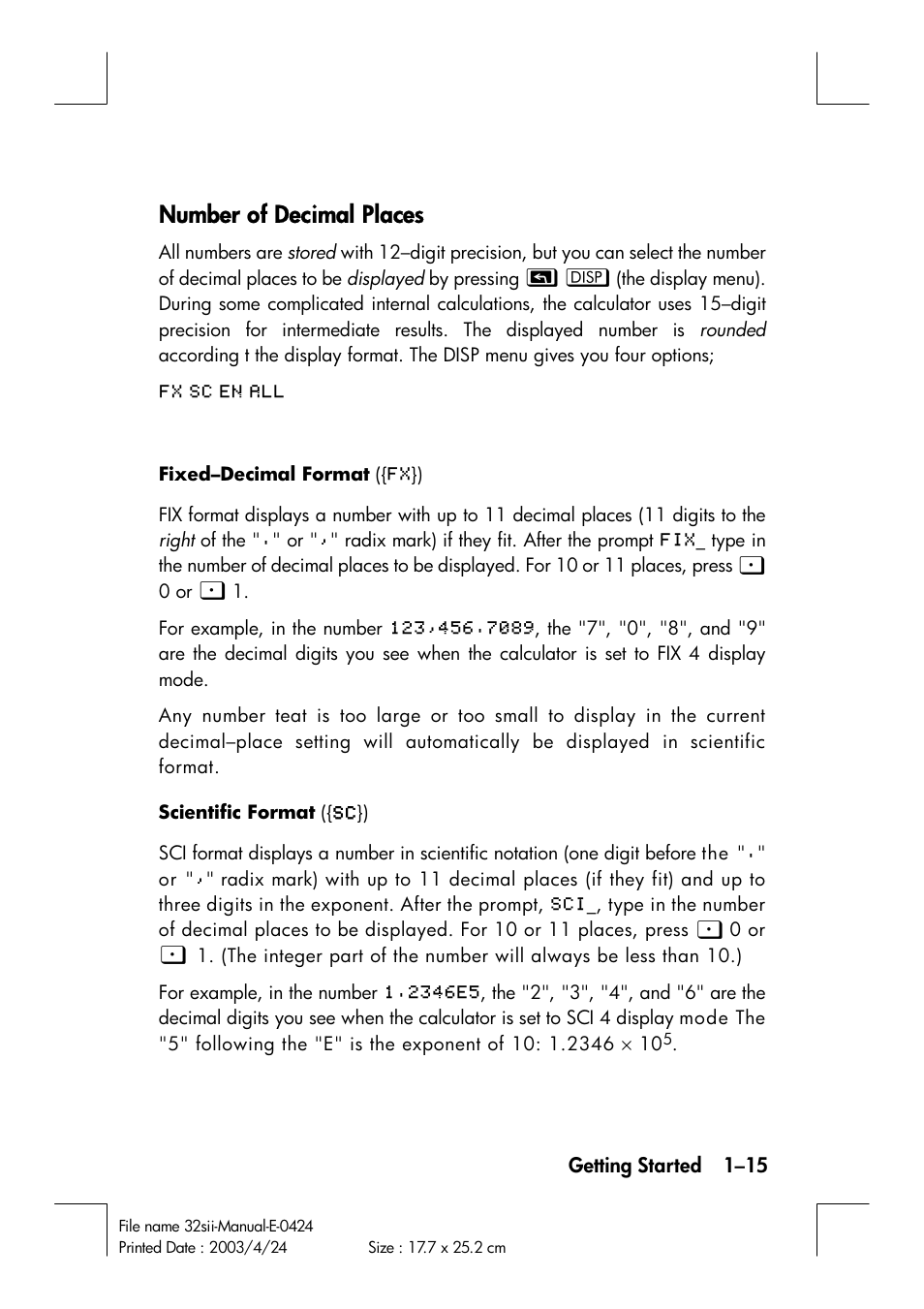 Number of decimal places | HP 32SII User Manual | Page 31 / 376