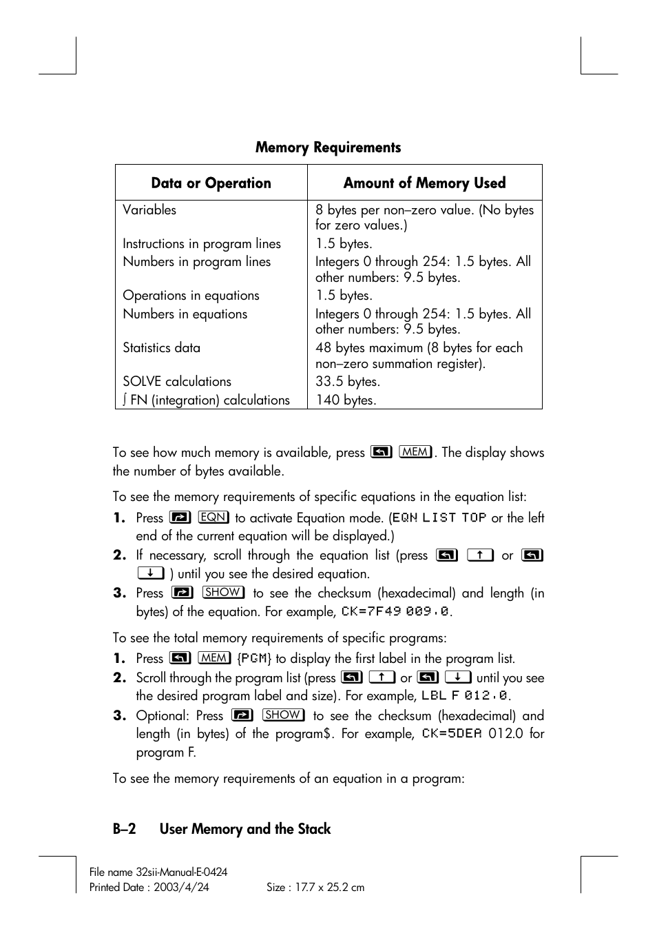 HP 32SII User Manual | Page 310 / 376