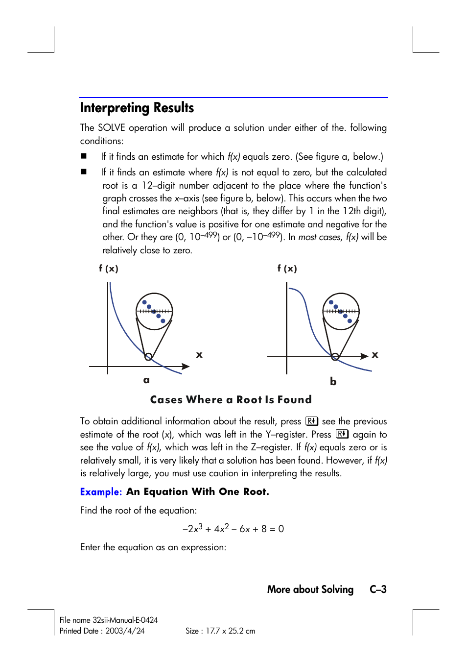 Interpreting results | HP 32SII User Manual | Page 317 / 376