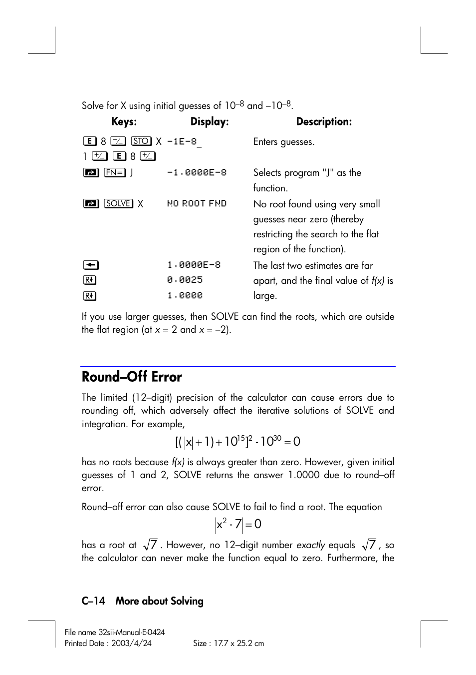 Round–off error, 07 - x | HP 32SII User Manual | Page 328 / 376