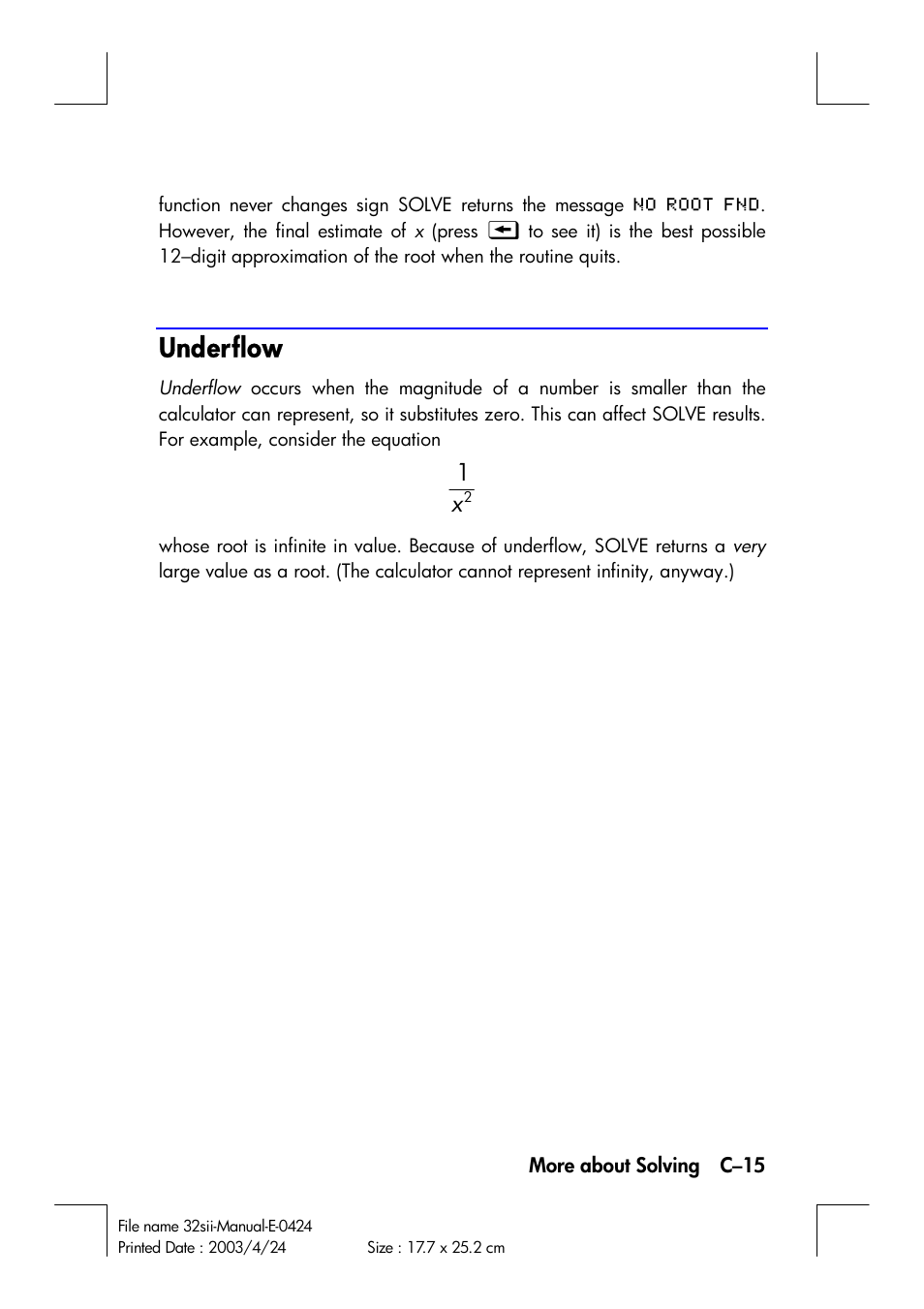 Underflow | HP 32SII User Manual | Page 329 / 376