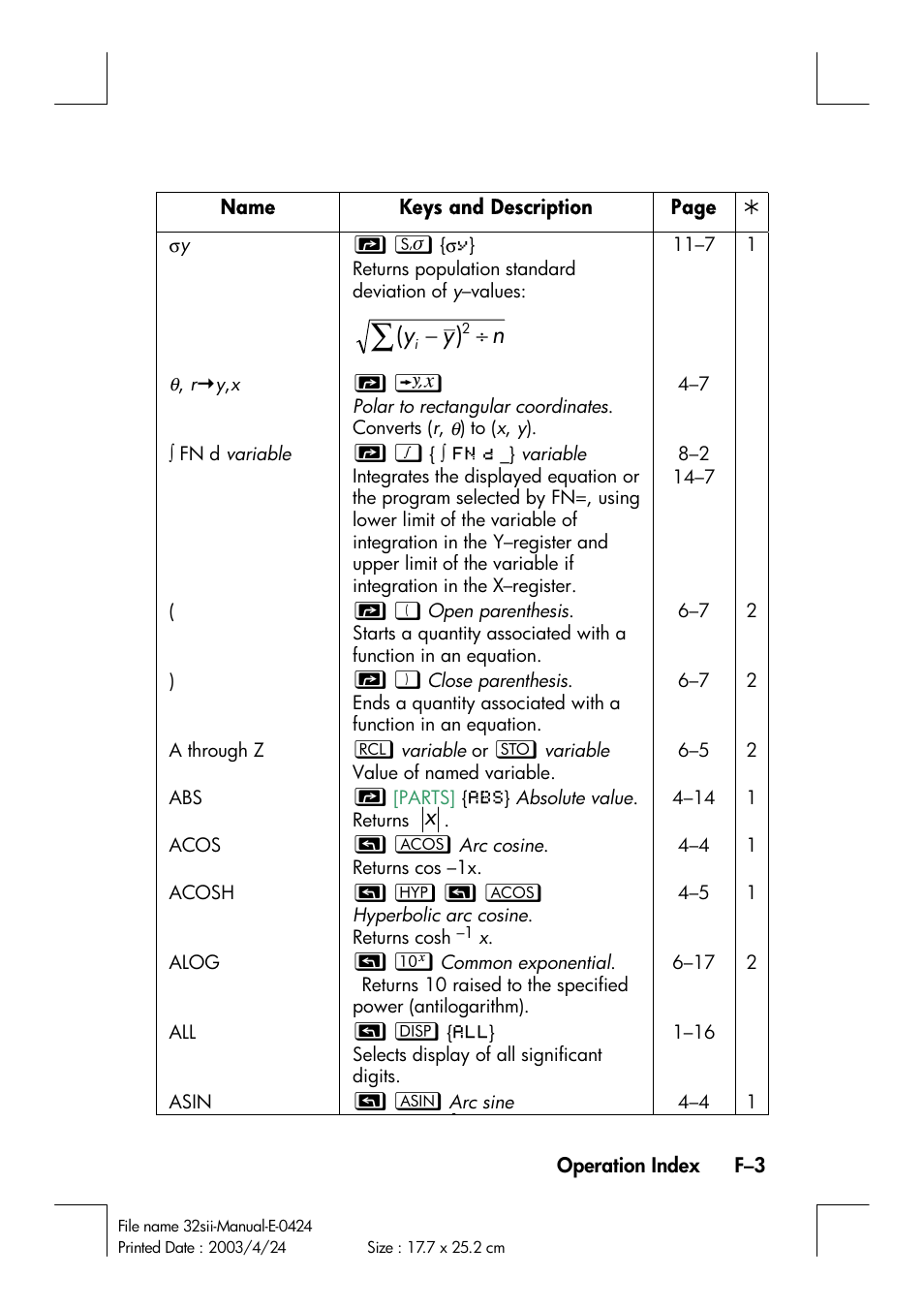 Ny y | HP 32SII User Manual | Page 347 / 376