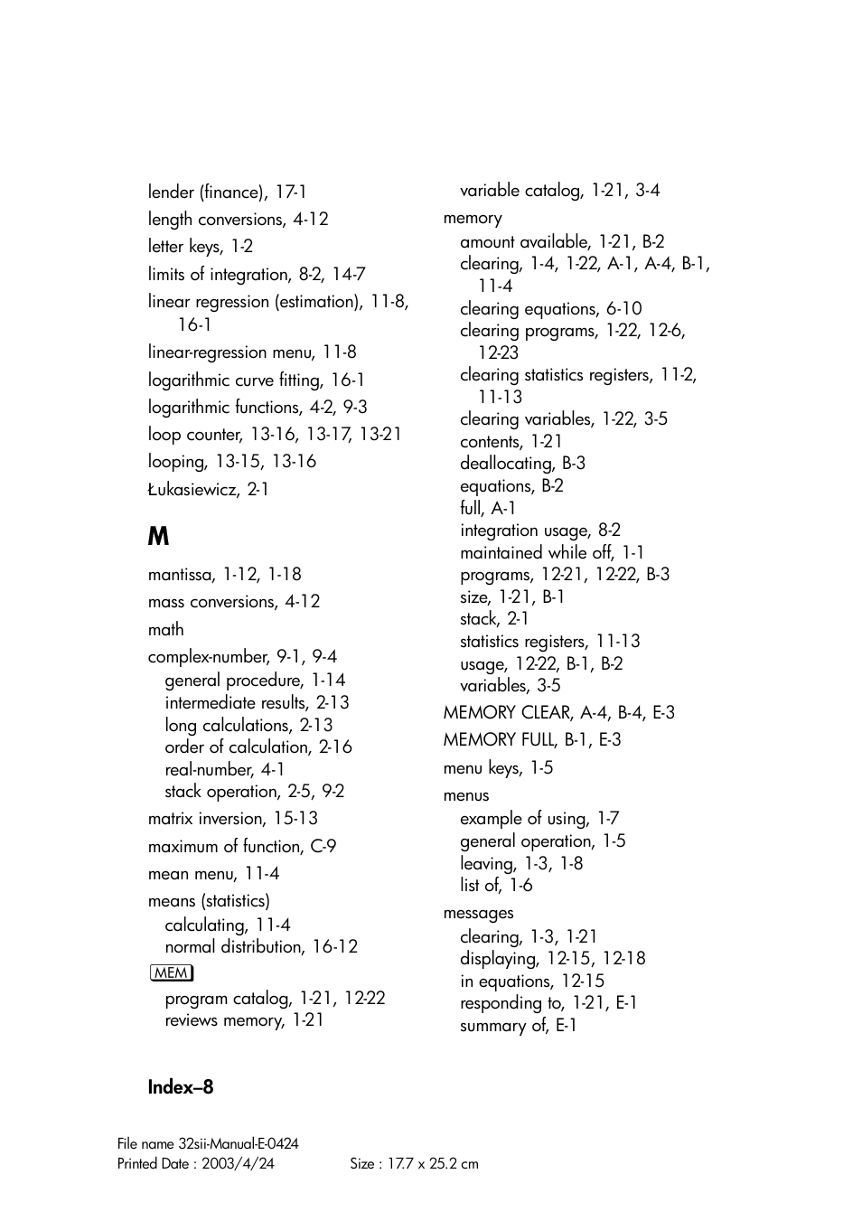 HP 32SII User Manual | Page 368 / 376