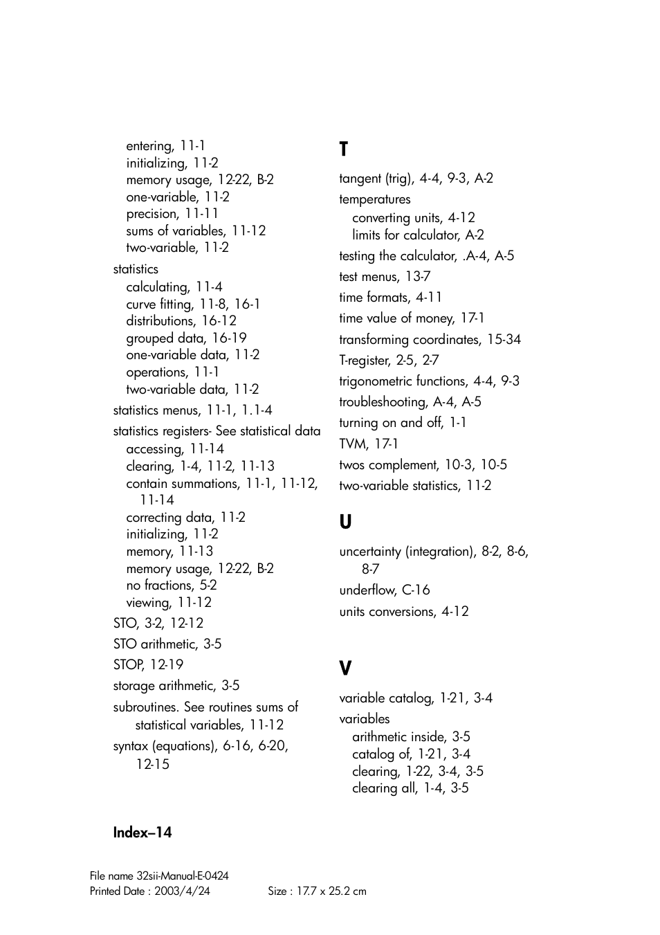 HP 32SII User Manual | Page 374 / 376