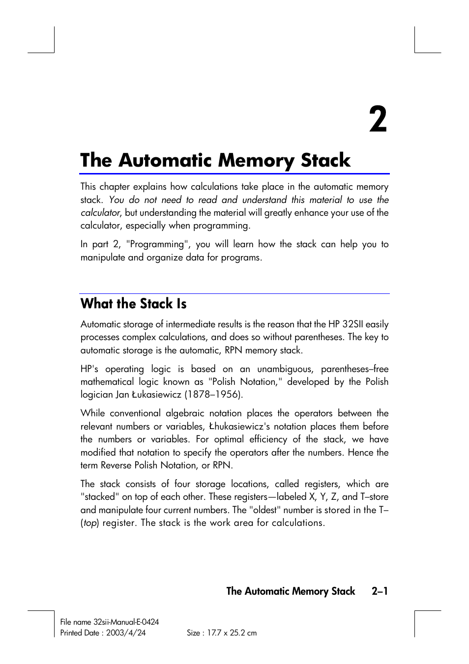 What the stack is | HP 32SII User Manual | Page 39 / 376