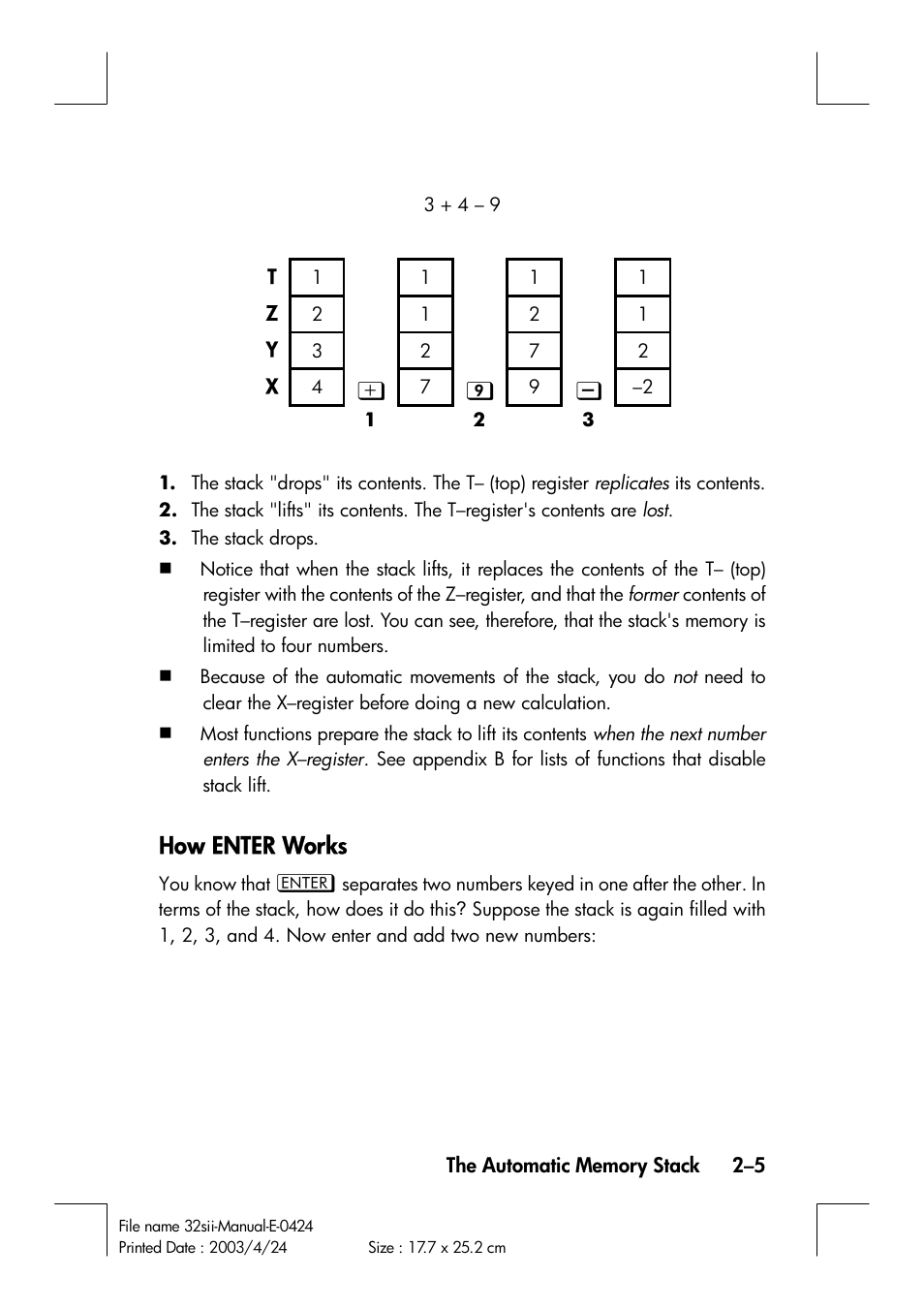 How enter works | HP 32SII User Manual | Page 43 / 376