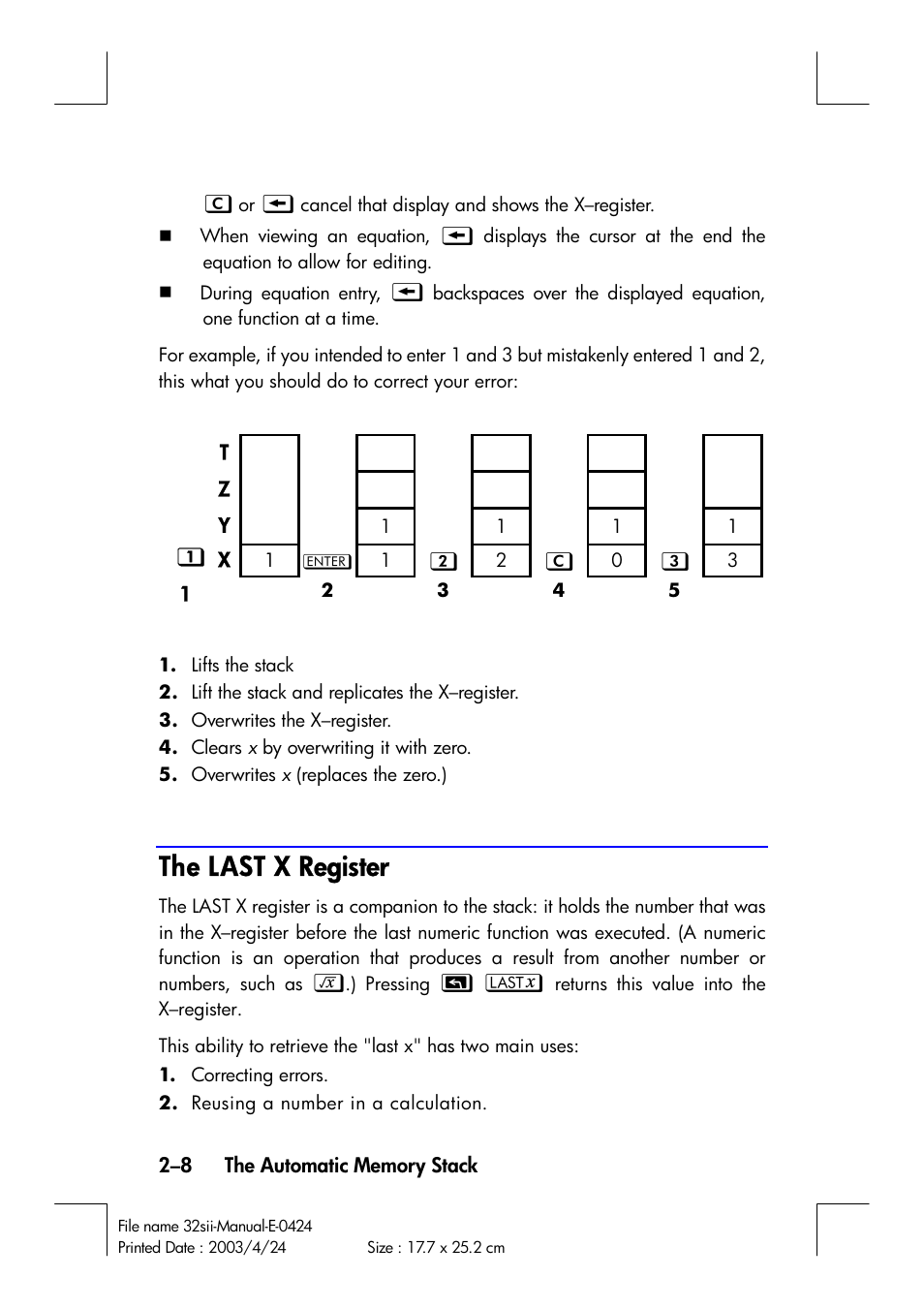 The last x register | HP 32SII User Manual | Page 46 / 376