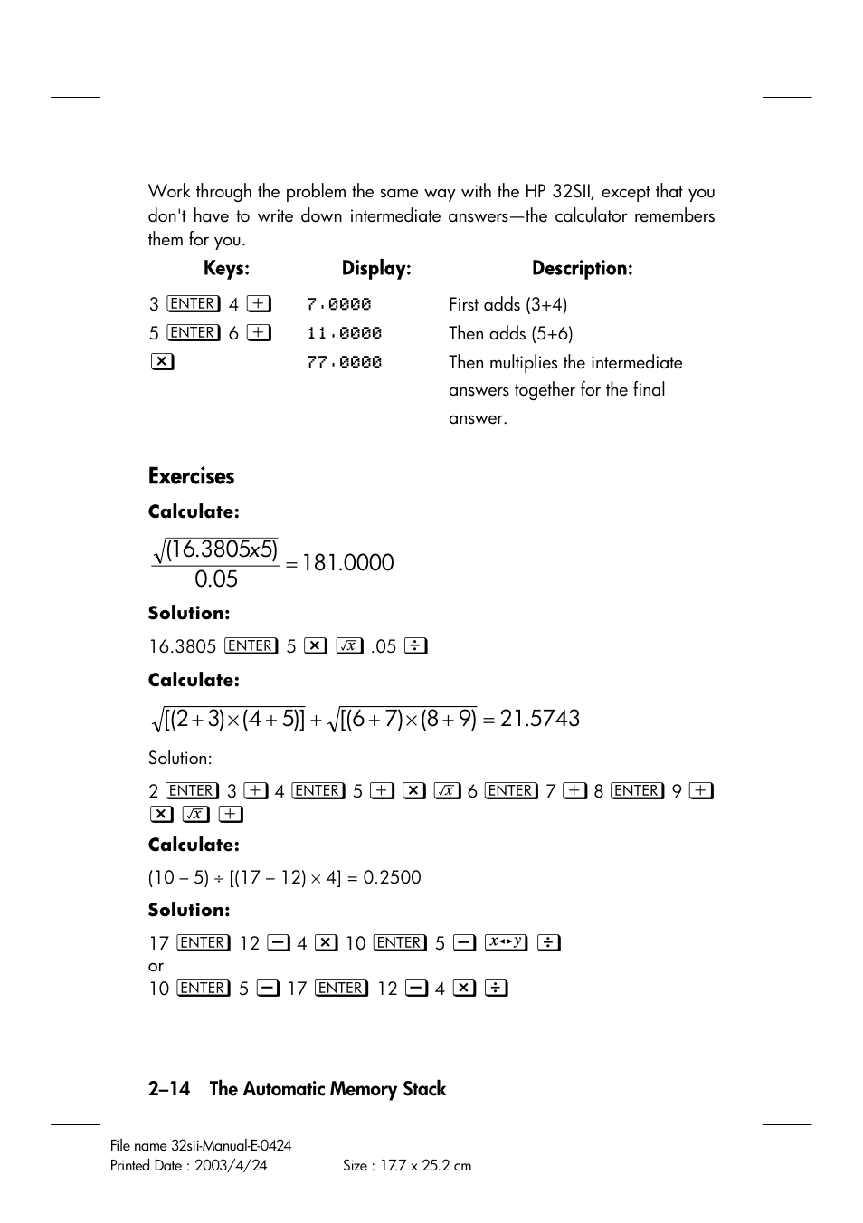 HP 32SII User Manual | Page 52 / 376