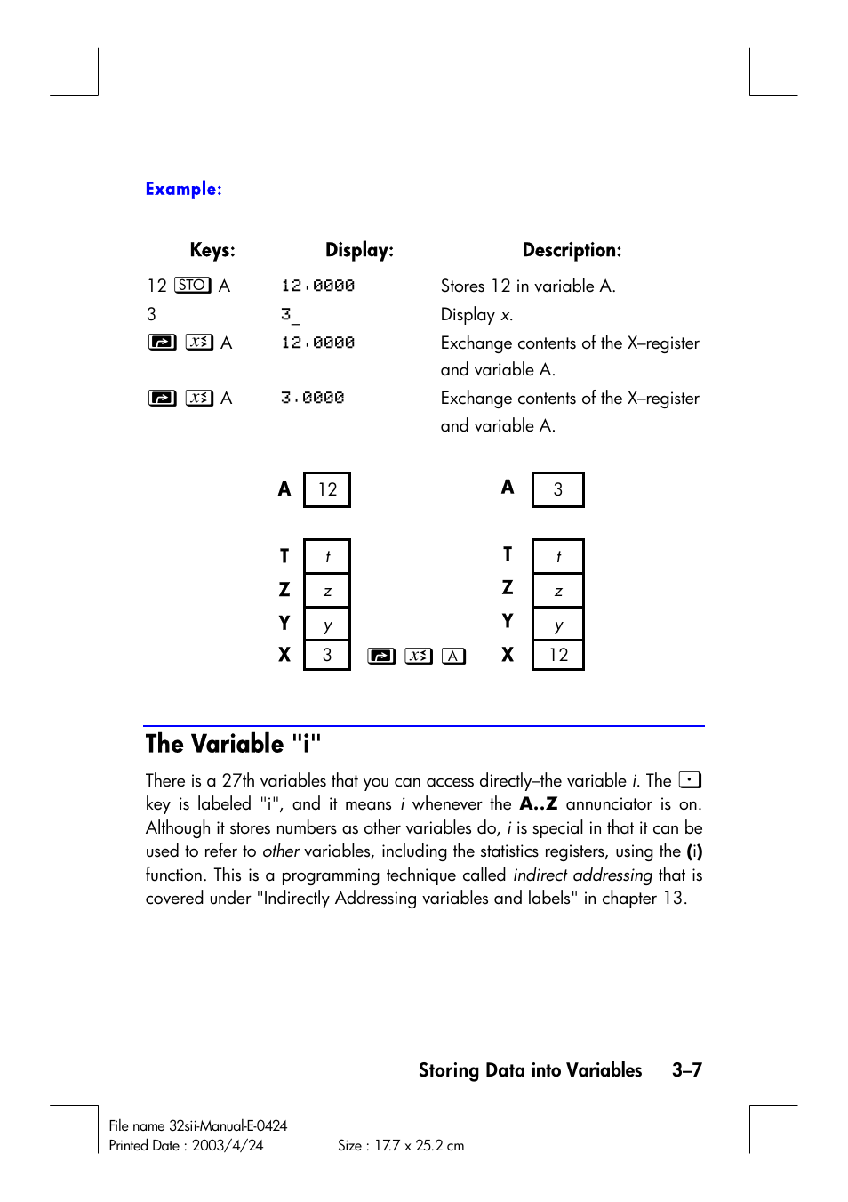 The variable "i | HP 32SII User Manual | Page 63 / 376