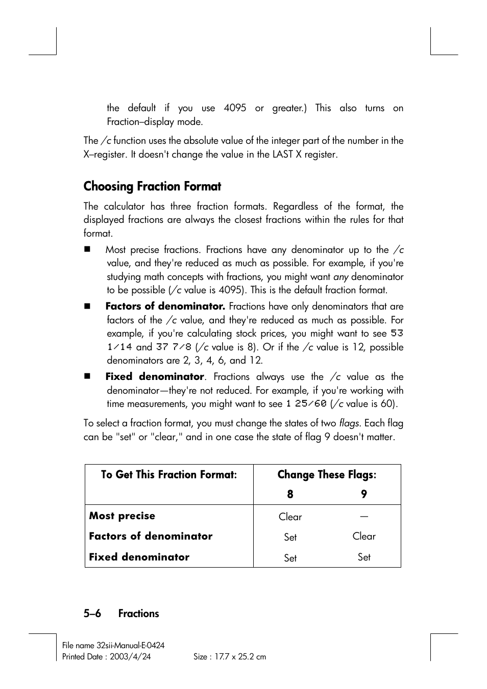 Choosing fraction format | HP 32SII User Manual | Page 84 / 376