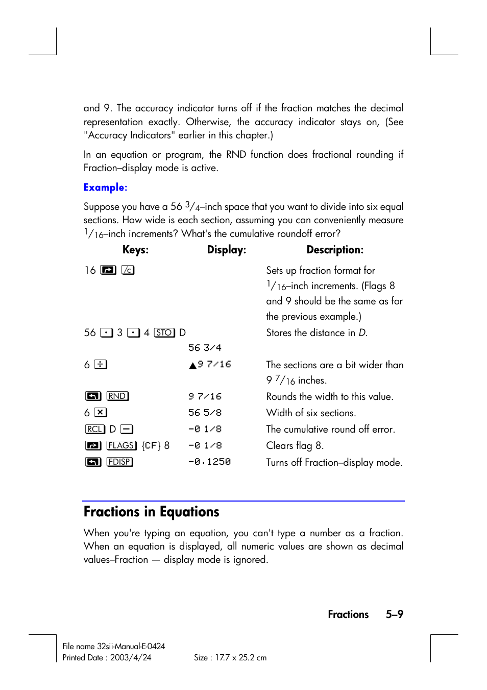 Fractions in equations | HP 32SII User Manual | Page 87 / 376