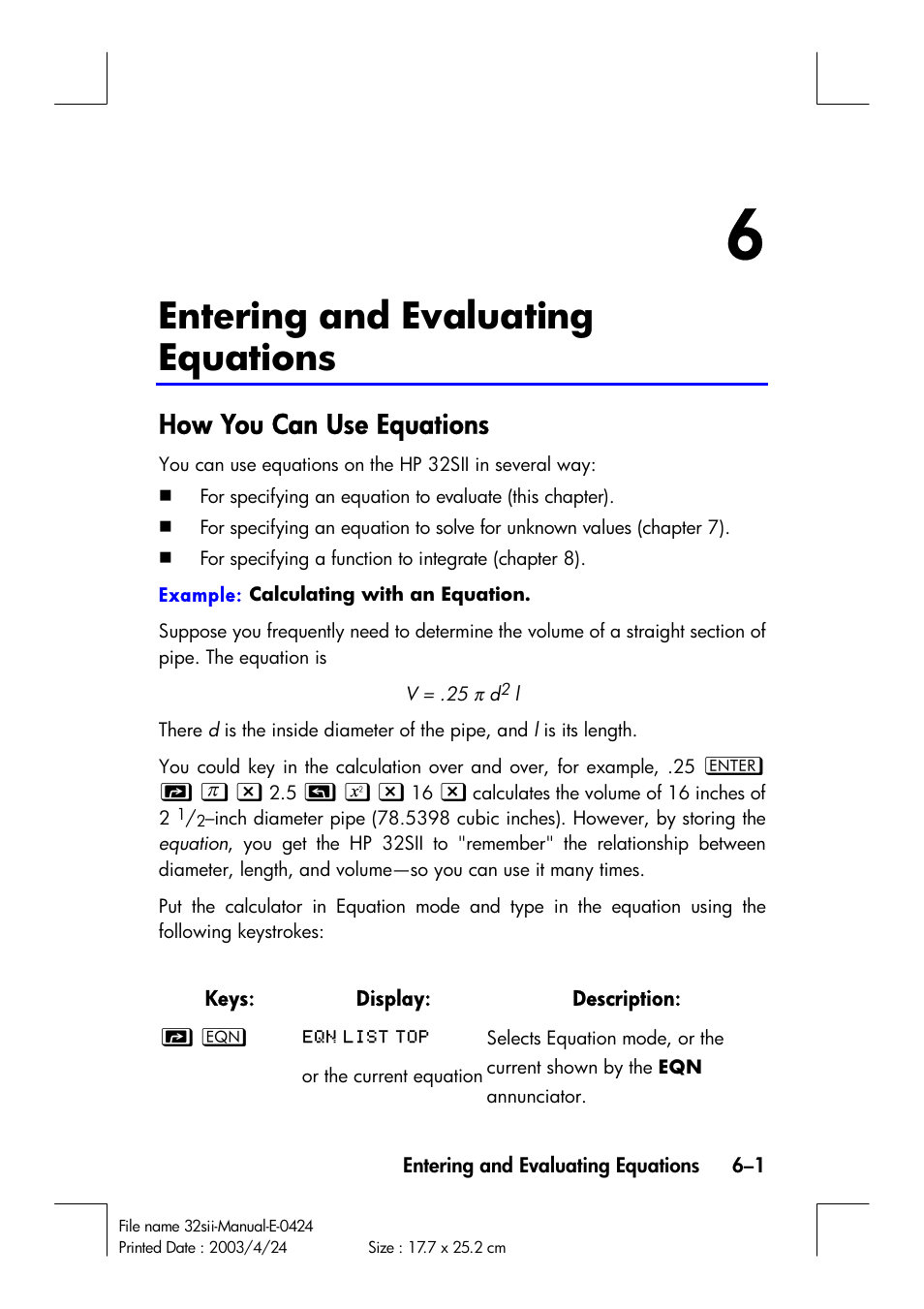 Entering and evaluating equations, How you can use equations | HP 32SII User Manual | Page 89 / 376