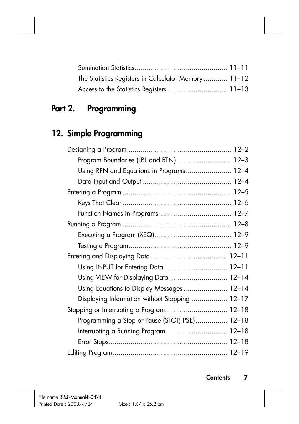 Part 2. programming, Simple programming | HP 32SII User Manual | Page 9 / 376