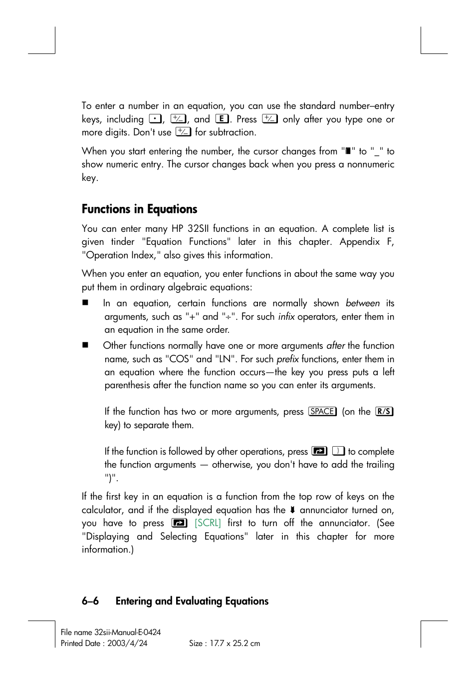 Functions in equations | HP 32SII User Manual | Page 94 / 376