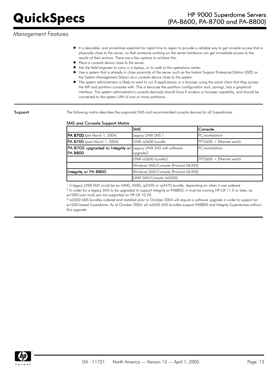 Quickspecs, Hp 9000 superdome servers | HP PA 8800 User Manual | Page 13 / 44