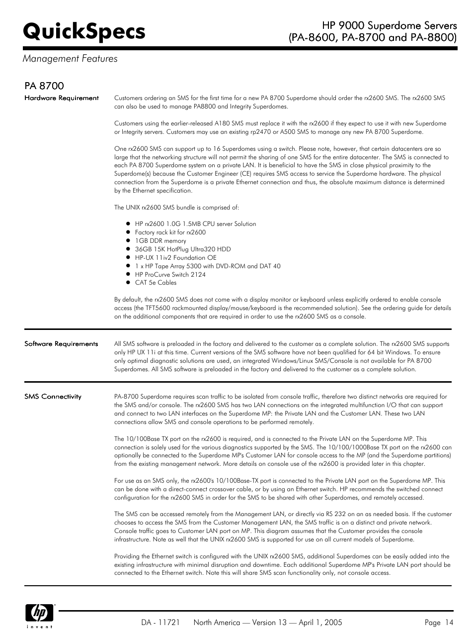 Quickspecs, Hp 9000 superdome servers, Pa 8700 | HP PA 8800 User Manual | Page 14 / 44