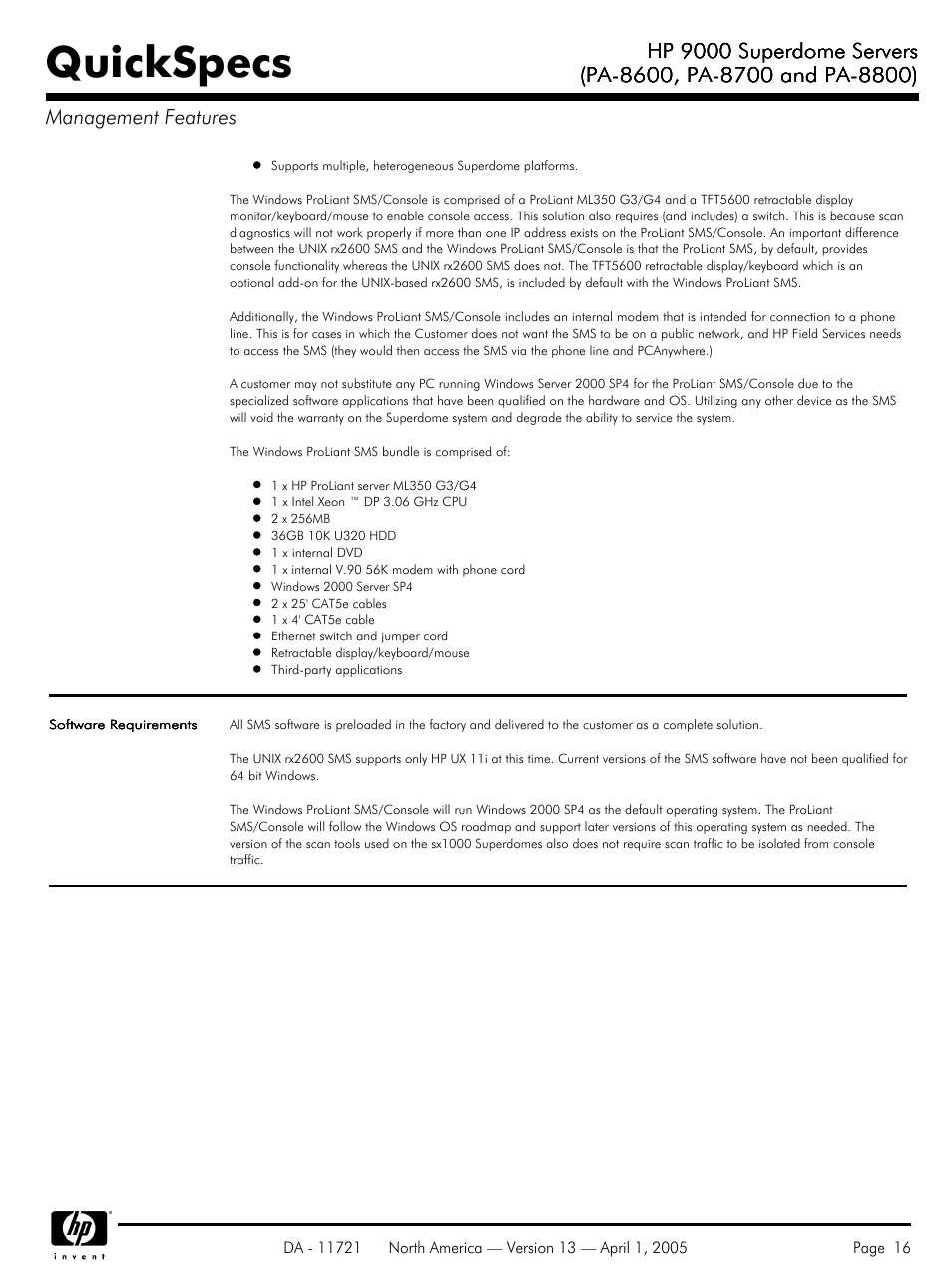 Quickspecs, Hp 9000 superdome servers | HP PA 8800 User Manual | Page 16 / 44